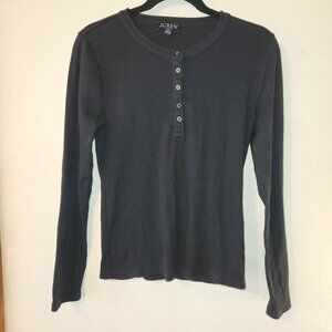 J crew Vintage Rib Long Sleeve Black Henley Top Medium
